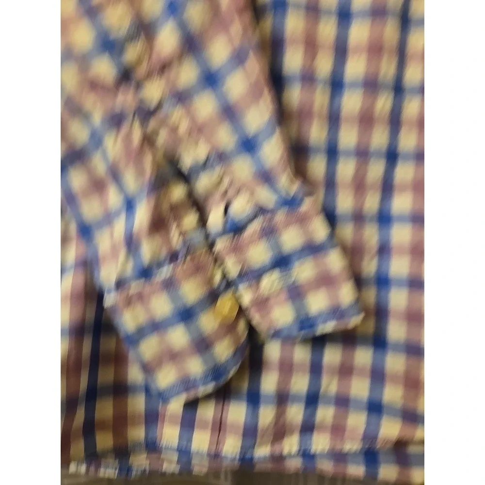 J. Crew Small Men Button Up Blue Purple White Checked Long Sleeve Cotton‎